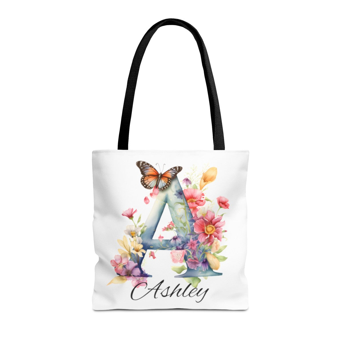 Custom Name Canvas Tote bag,  Personalized Library Bag, Butterfly Floral Letter Tote Bags, Gift for Book Lover