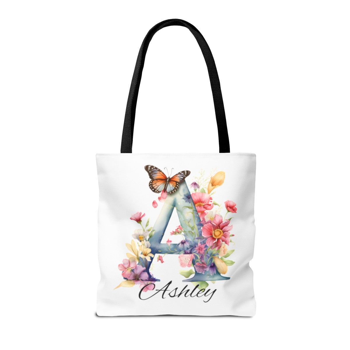 Custom Name Canvas Tote bag,  Personalized Library Bag, Butterfly Floral Letter Tote Bags, Gift for Book Lover