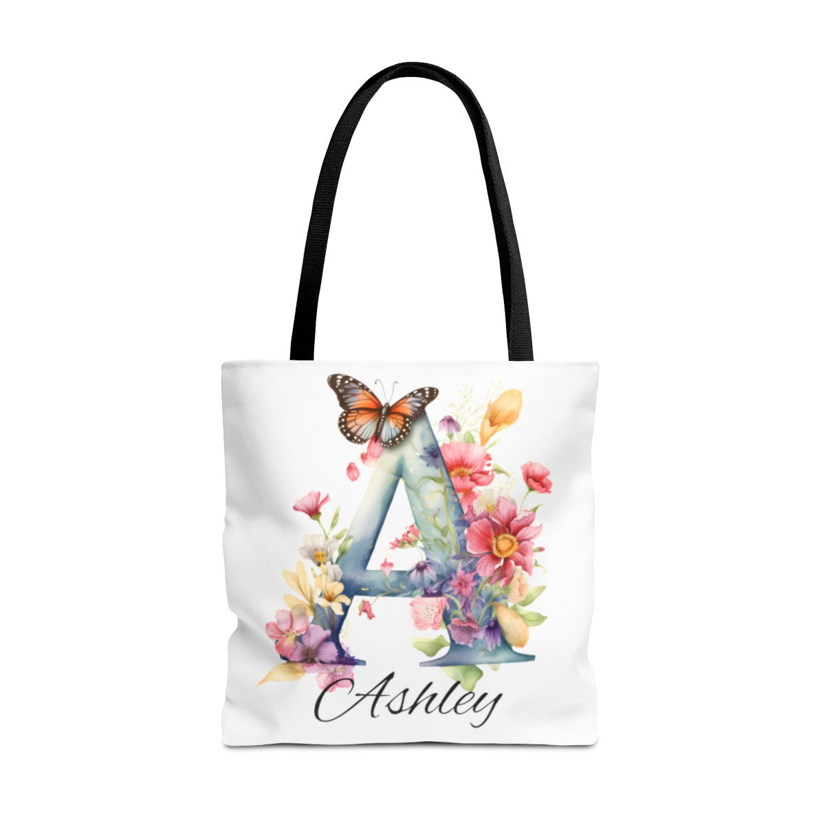 Custom Name Canvas Tote bag,  Personalized Library Bag, Butterfly Floral Letter Tote Bags, Gift for Book Lover