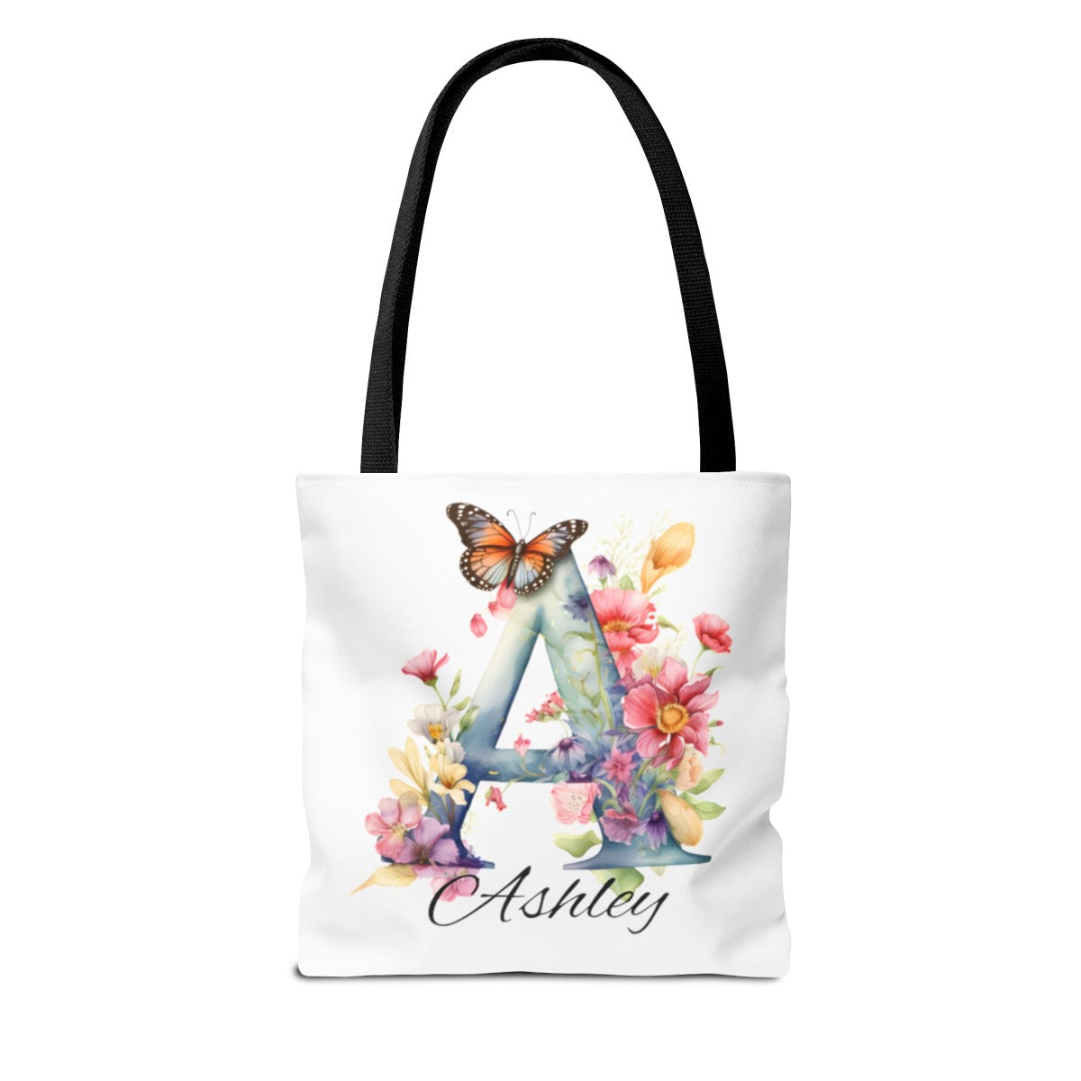 Custom Name Canvas Tote bag,  Personalized Library Bag, Butterfly Floral Letter Tote Bags, Gift for Book Lover