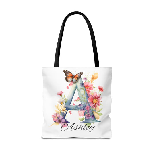 Custom Name Canvas Tote bag,  Personalized Library Bag, Butterfly Floral Letter Tote Bags, Gift for Book Lover